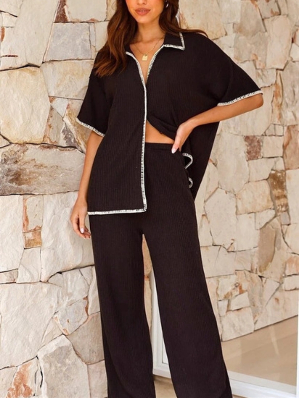 BILLY J Black Wide-Leg Set Size Medium Like New